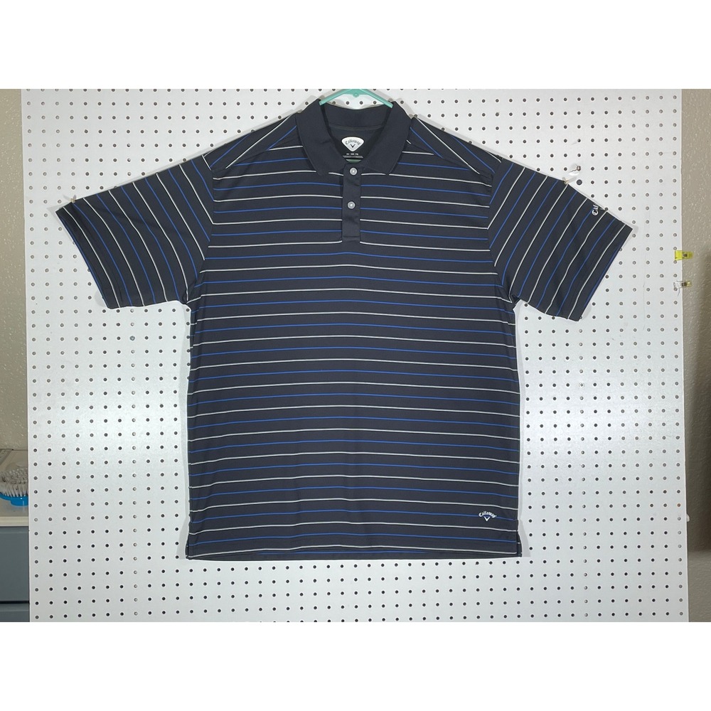 Callaway Mens XXL Black Striped Short Sleeve Golf Polo Shirt Micro Polyester